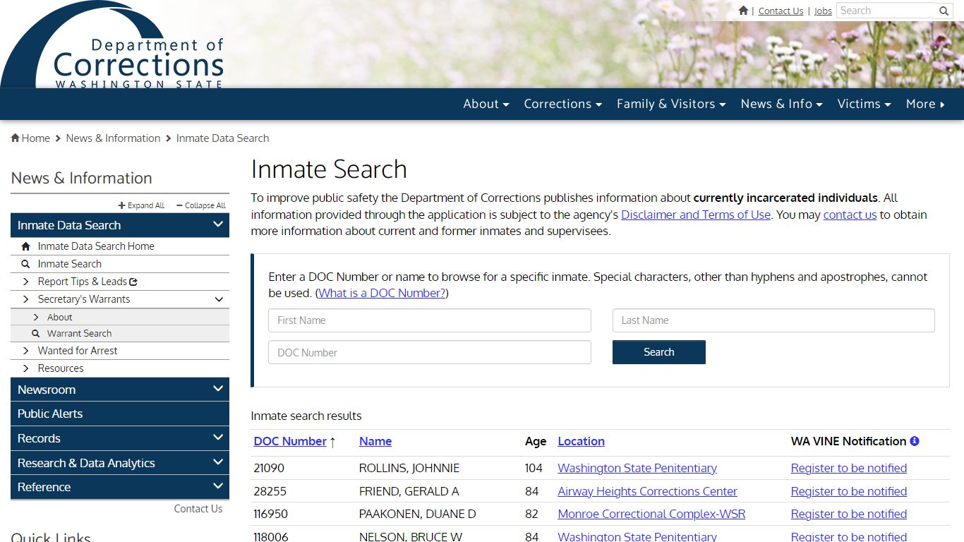 Inmate Search | Washington State Department of Corrections